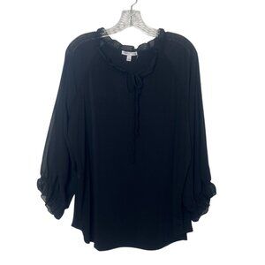 Notations Blouse Shirt Woman 1X Black Ruffle Trim New WOT